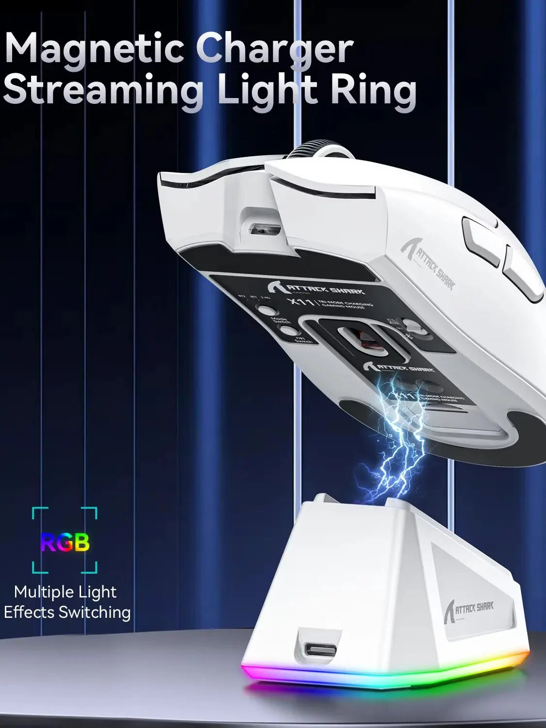 Attack Shark X11 Tri-Mode Gaming Mouse with Magnetic Charging Dock, 22,000 DPI PixArt PAW3311 Wireless Gaming Mouse, Bluetooth, 2.4GHz & Wired RGB Gaming Mouse for PC & Mac
