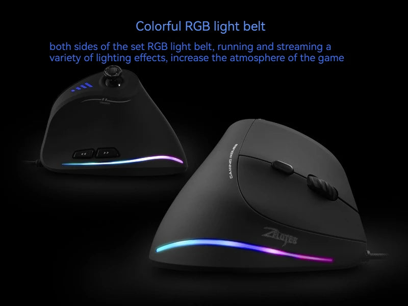 Rato Vertical ZELOTES C-18, rato ótico com 11 teclas, RGB, joysticks e laser programáveis, para PC e computador gaming