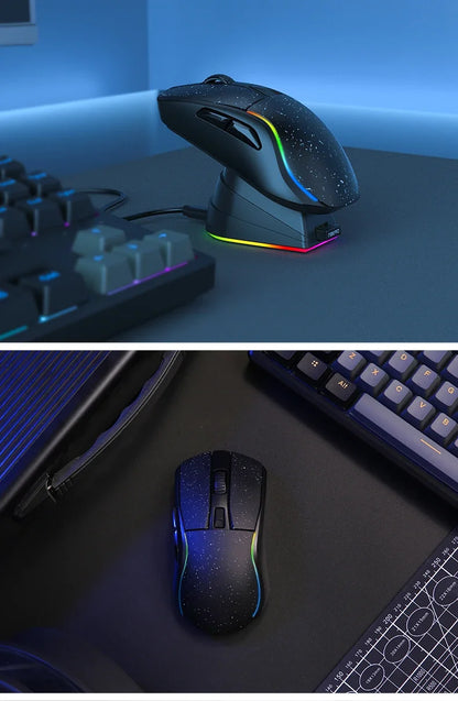 DAREU A950 Tri-Mode Wireless Gaming Mouse with Charging Dock, Bluetooth, 2.4G & Wired RGB Gaming Mouse, 12000 DPI Ergonomic Gaming Mouse for PC & Laptop