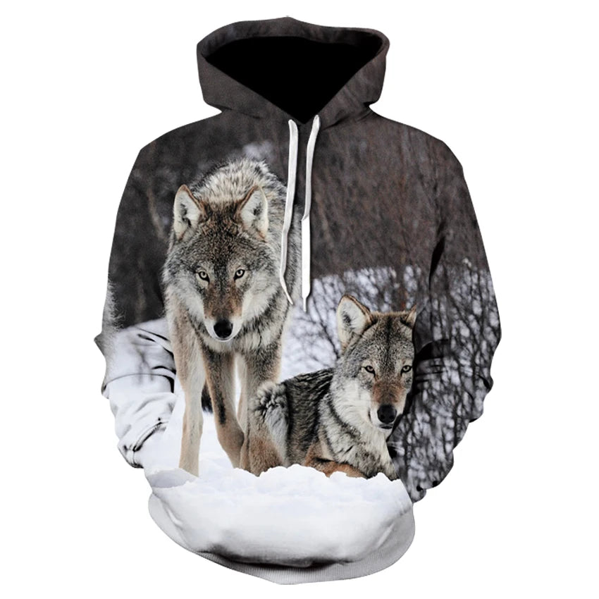 New Fashion Animal 3D Printed Hoodie Men and Women Personalized Design Sweatshirt Snow Double Wolf Harajuku Oversized Hoodie