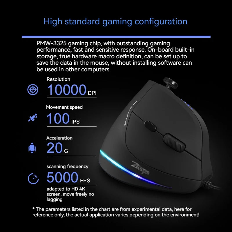 Rato Vertical ZELOTES C-18, rato ótico com 11 teclas, RGB, joysticks e laser programáveis, para PC e computador gaming