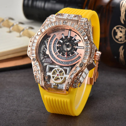 Full diamond Case Business Luxury Top Mens Watches Rubber Strap Color Creative Decorative Quartz Watch Men AAA Clocks Relogio