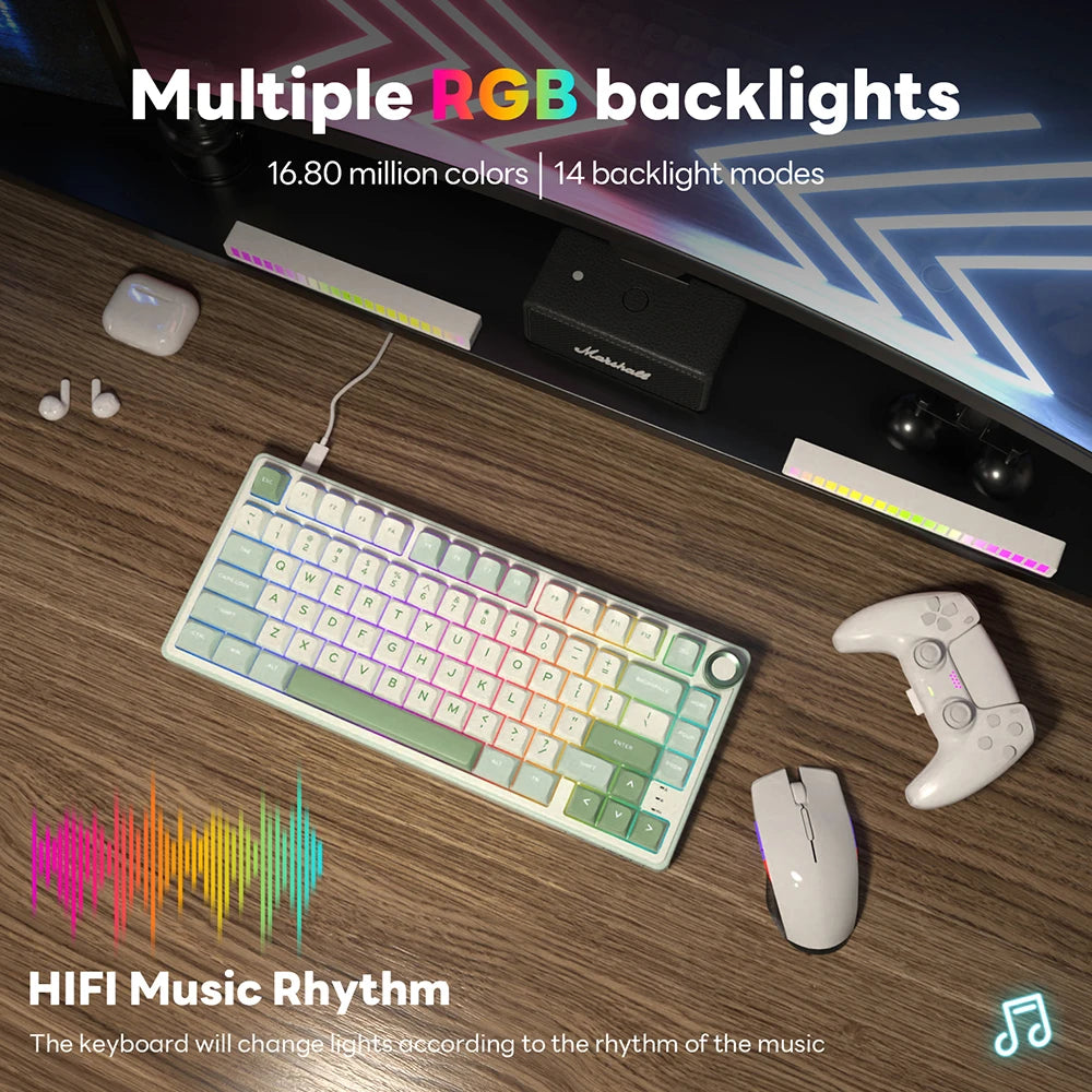 RK Royal Kludge R75 Gasket Wired Mechanical Keyboard 80 Keys RGB Backlit Hot-Swappable Spanish Gamer Keyboard MDA PBT Keycaps