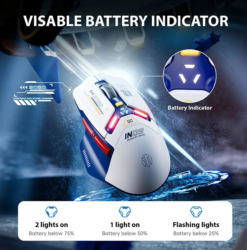 INPHIC IN9 Wireless Gaming Mouse Tri-Mode 2.4G Bluetooth & USB-C Wired, 12000 DPI RGB Programmable Gaming Mouse for PC & Laptop