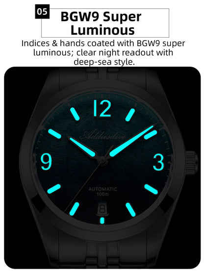 ADDIESDIVE AD2547 BGW9 Super Luminous Men Watch Sapphire Glass 10Bar Waterproof  316L Stainless Steel Automatic Mechanical Watch