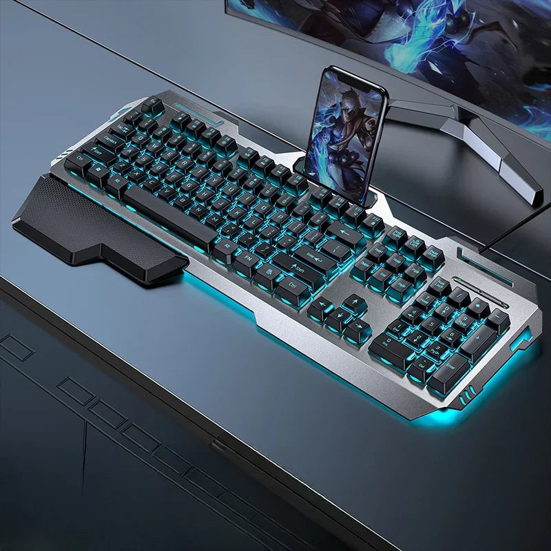 Gaming Keyboard RGB LED Backlight Plug and Play White/Black Keyboard Ergonomic Design Waterproof Keycaps Hand Support