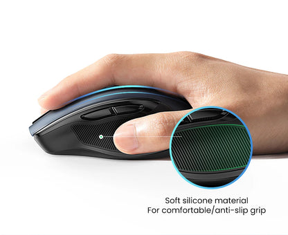 Mouse wireless UGREEN Bluetooth 5.0 ergonomico 4000DPI con 6 pulsanti silenziosi, per MacBook, tablet, laptop, computer e PC, mouse 2.4G