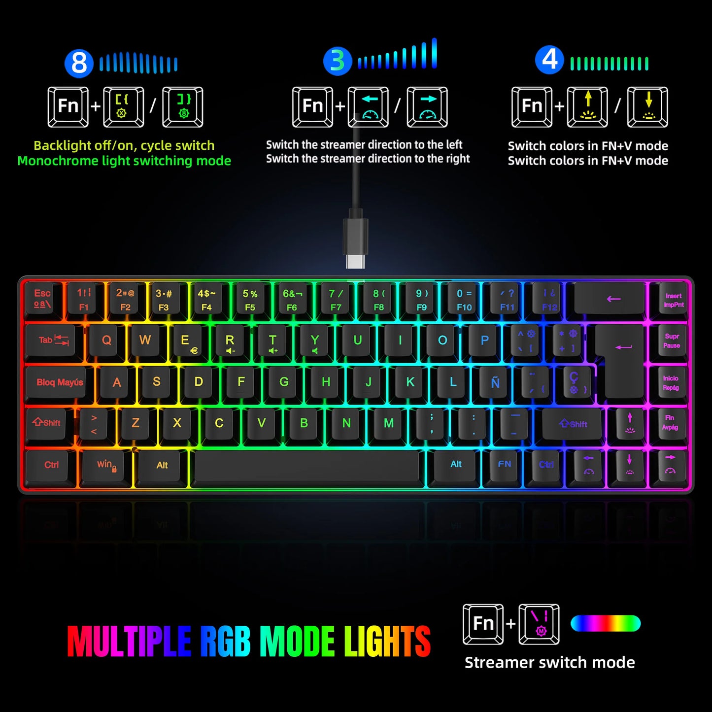 Hot Sale! 69-Key RGB Backlit Wired Gaming Keyboard, 68% Compact Design, A Must-Have Gadget for Office Workers and Gamers