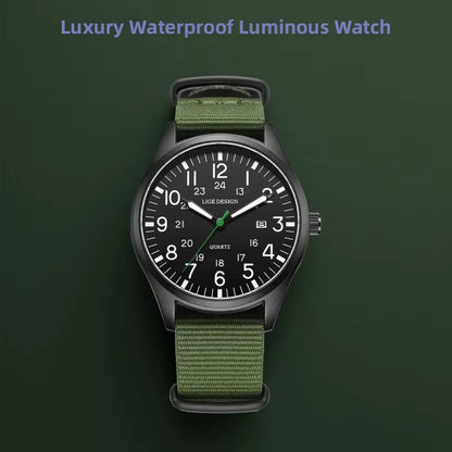 LIGE Top Brand Luxury Men Quartz Watch Date Nylon Leather Waterproof Luminous Military Sports Watches For Men relogios masculino