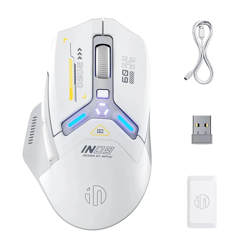 INPHIC IN9 Wireless Gaming Mouse Tri-Mode 2.4G Bluetooth & USB-C Wired, 12000 DPI RGB Programmable Gaming Mouse for PC & Laptop