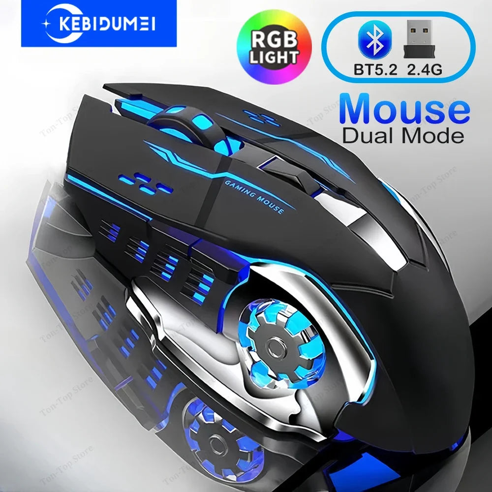 Mysz KEBIDUMEI Dual-Mode Bluetooth 5.2 2.4G, bezprzewodowa mysz gamingowa RGB, ładowalna cicha mysz 3600 DPI do laptopa