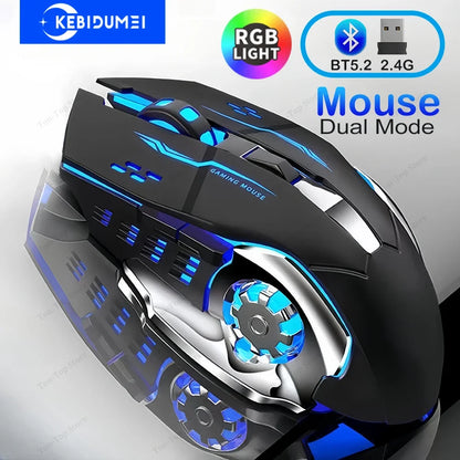 Mysz KEBIDUMEI Dual-Mode Bluetooth 5.2 2.4G, bezprzewodowa mysz gamingowa RGB, ładowalna cicha mysz 3600 DPI do laptopa