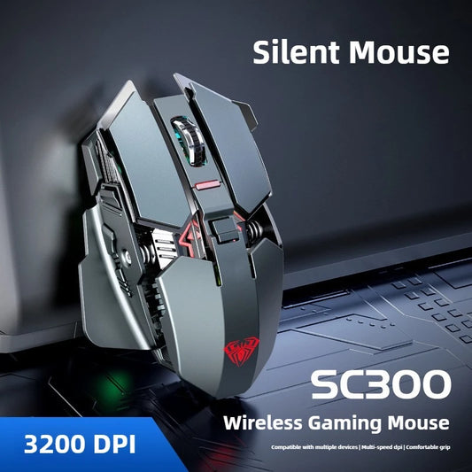 Novo Rato Gaming Sem Fios SC300 2025 2.4G RGB 3200dpi Recarregável, Silencioso e Mecânico, para E-sports, Computador de Secretária e Portátil