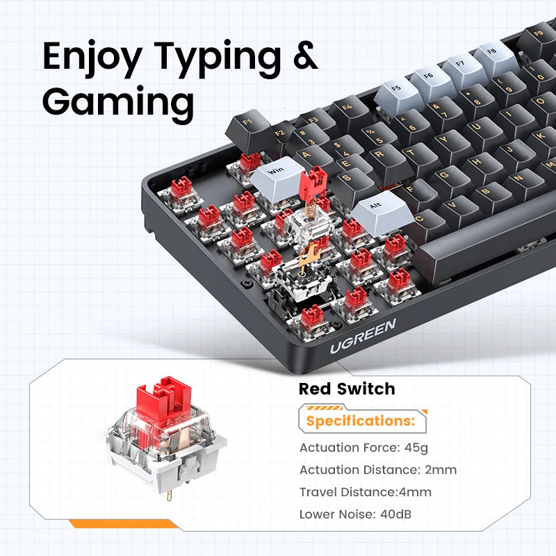 Teclado Mecânico UGREEN 108 Teclas PBT Teclado com Fio Switch Red Russo/Coreano/EN para Desktop Portátil Windows Mac OS Gaming