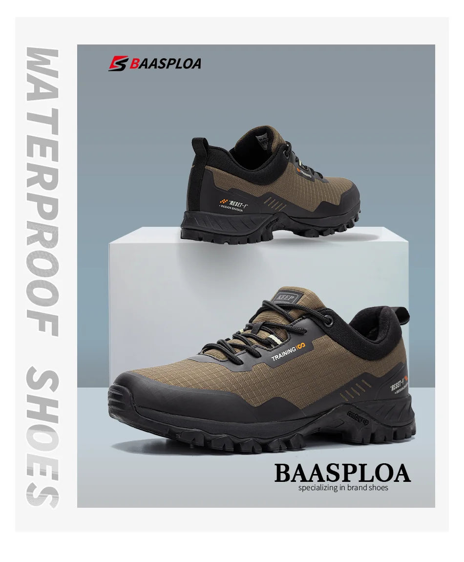 Baasploa Men's New Hiking Shoes Outdoor Waterproof Wear-Resistant Non-Slip Sneakers Male Casual Lightweight Lace-Up Walking Shoes
