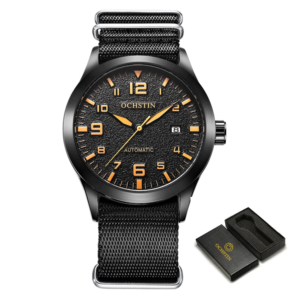 OCHSTIN Man Mechanical Pilot Wrist Watches Luxury Self Wind Leather Mechanic Male Clock Auto Date Relogio Masculino Gift for Men