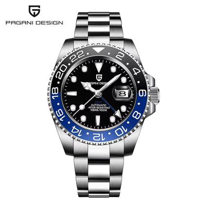 PAGANI DESIGN 40mm GMT Men's Mechanical Watches Rubber Strap Rotating Bezel 100 Waterproof Sports Wristwatch Mens Business Clock
