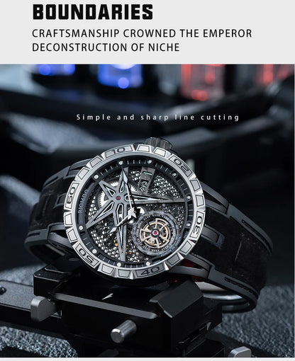 OBLVLO Mens Luxury Machinery Skeleton Dial Mechanical Automatic Watch Analog White Rubber Band Military Watch RD-901