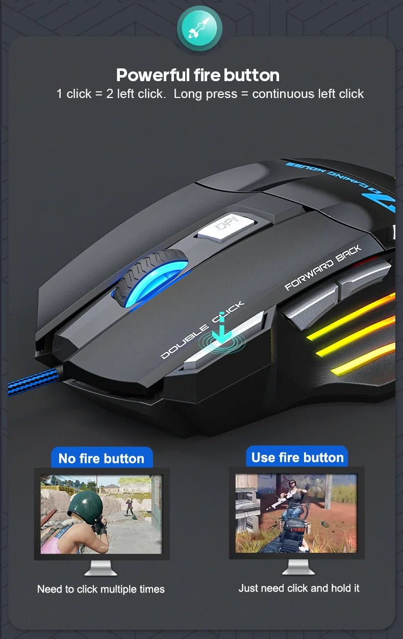 iMICE X7 Ergonomic Wired Gaming Mouse, 3200 DPI USB Gaming Mouse with 7 Programmable Buttons, LED Backlit Computer Gamer Mouse for PC & Laptop