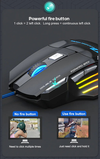 iMICE X7 Ergonomic Wired Gaming Mouse, 3200 DPI USB Gaming Mouse with 7 Programmable Buttons, LED Backlit Computer Gamer Mouse for PC & Laptop
