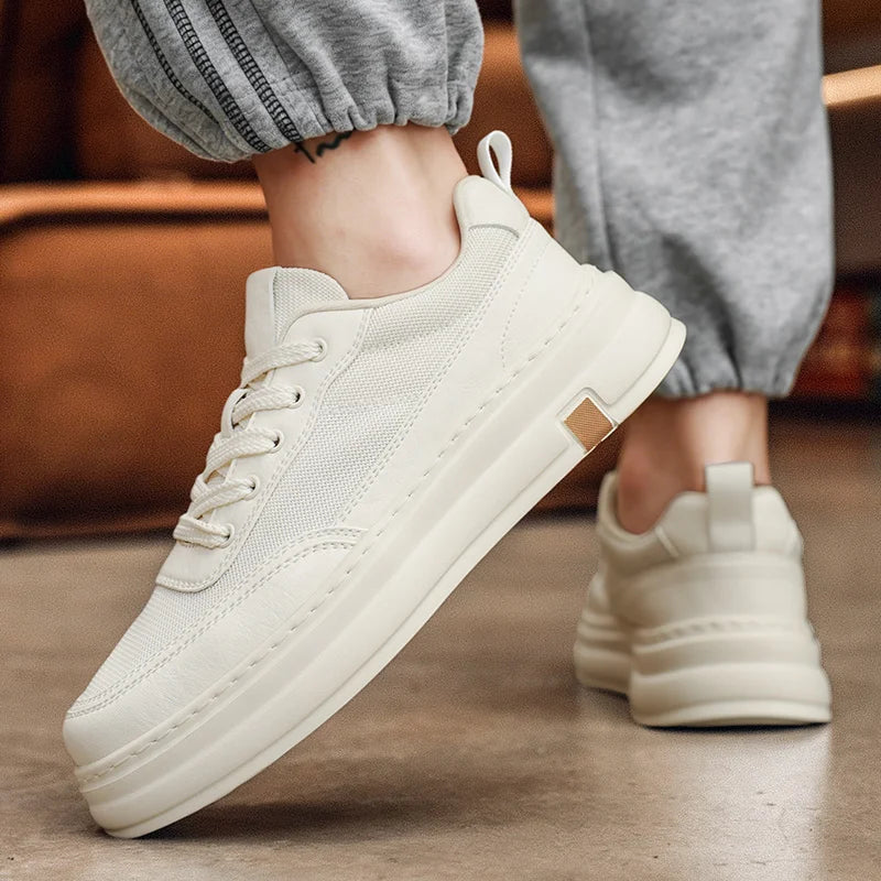 British Style Casual Leather Shoes Men Classic Soft Leather Breathable Lace-Up Walking Shoes Flat Brand Minimalist Driving Shoes