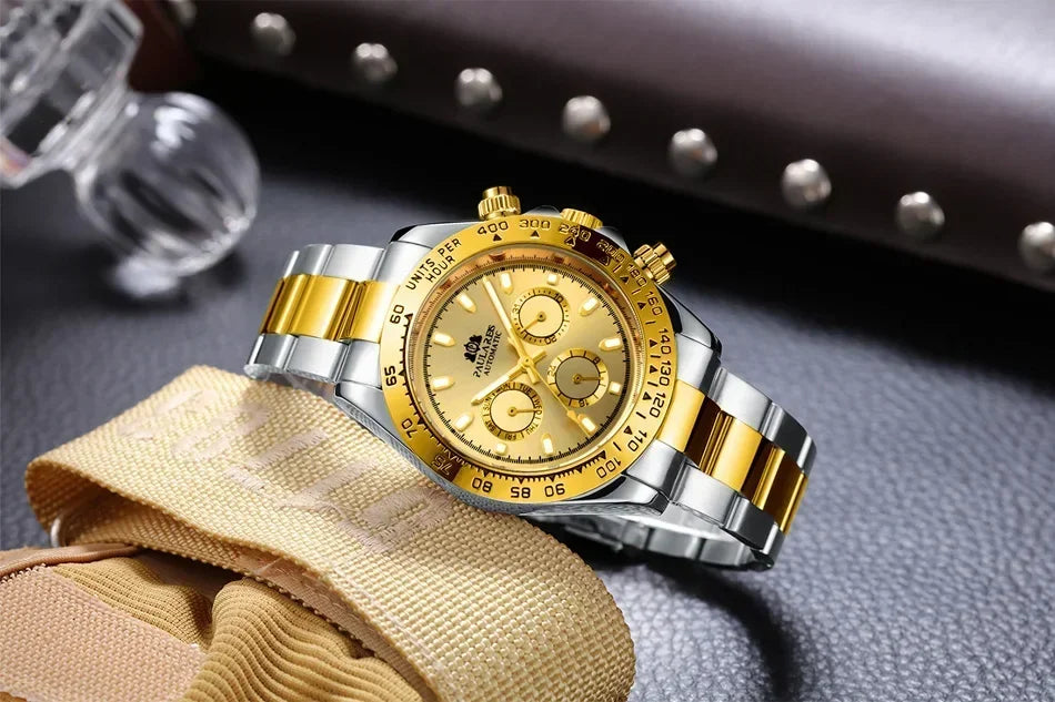 Automatic Watches for Men Mechanical Self Weind Gold Stainless Steel Glacier Ice Blue Chestnut Brown Bezel Reloj Hombre Baratos