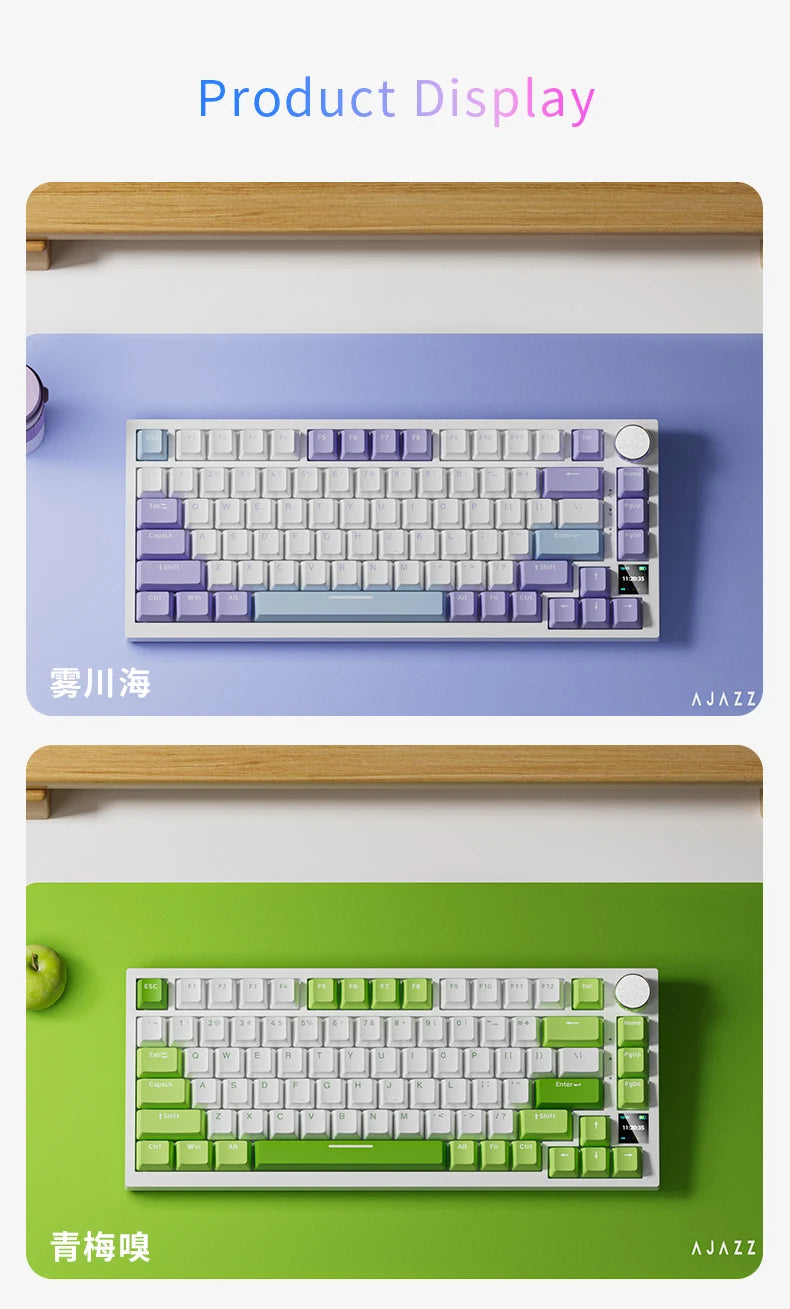 Ajazz AK820 Pro Gaming Mechanical Keyboard 75% Bluetooth/Wireless Customized Gamer Keyboard with TFT Color Screen Knob for PC