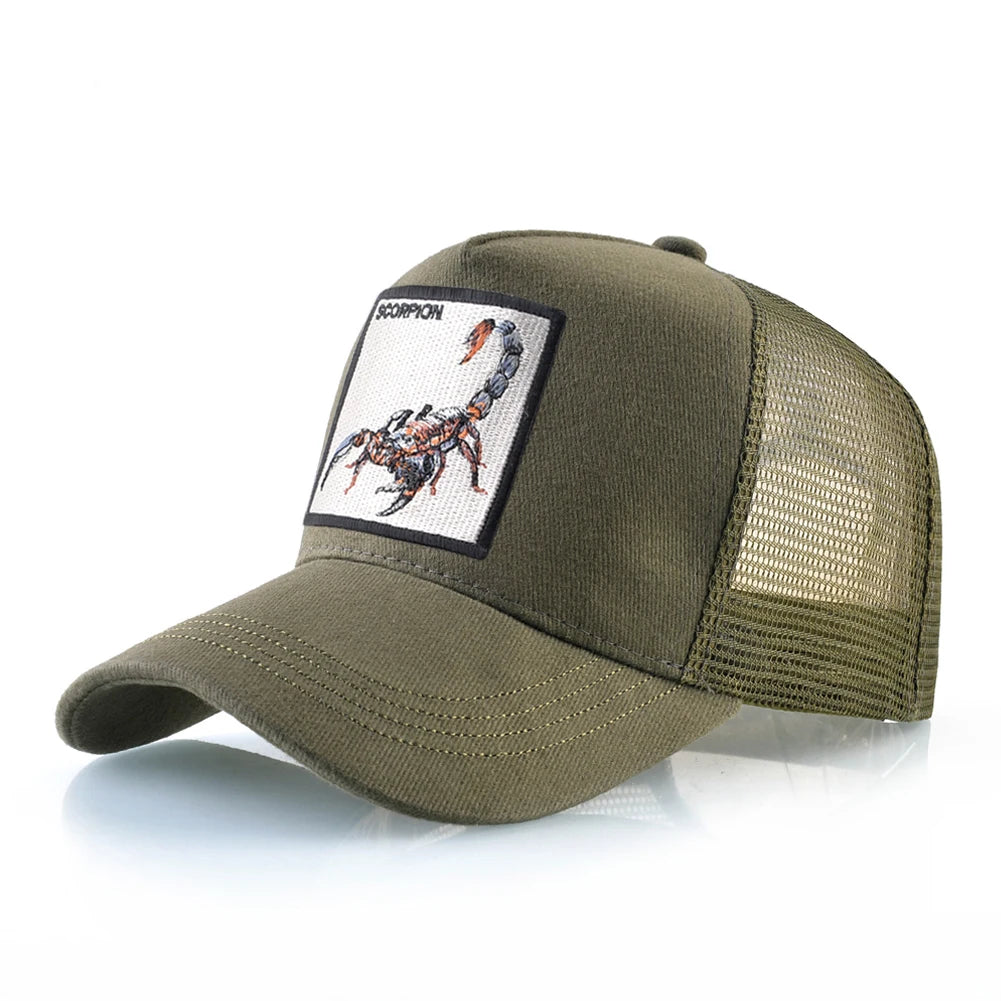 Unisex trucker kapa s vezenim Scorpion zakrpama, muška bejzbol kapa, ženska snapback hip hop kapa, vanjska kapa s prozračnim vizirom