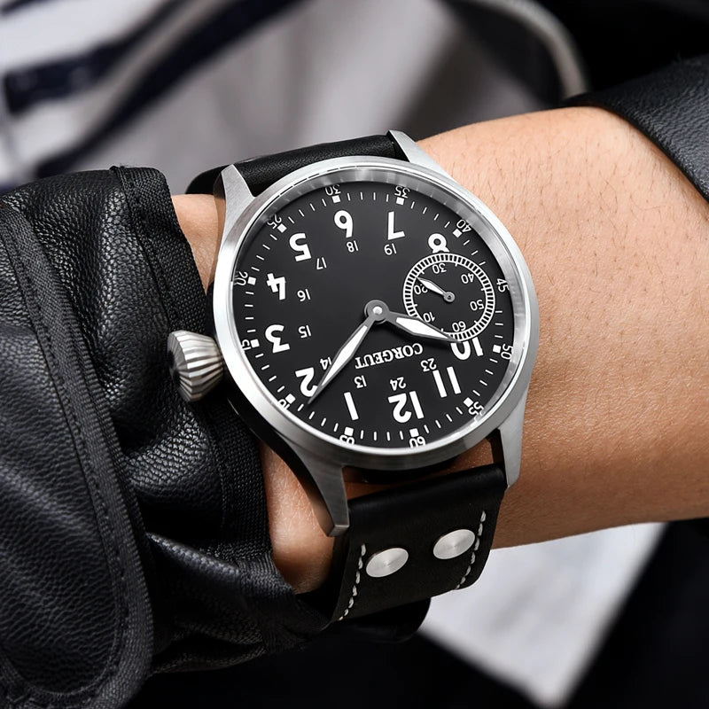 Corgeut Seagull ST3600 17 Jewelry 44mm Mechanical Watch Hand Wound Sapphire waterproof Watch Sports Leather Luxury 6497 Watch