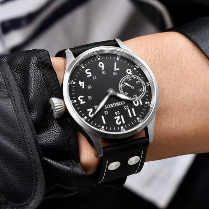 Corgeut Seagull ST3600 17 Jewelry 44mm Mechanical Watch Hand Wound Sapphire waterproof Watch Sports Leather Luxury 6497 Watch
