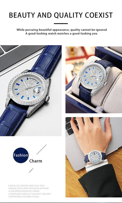 【START】Gypsophila Men's Watch Official Authentic Diamond Watch Waterproof Automatic Mechanical Watch Date Week Function