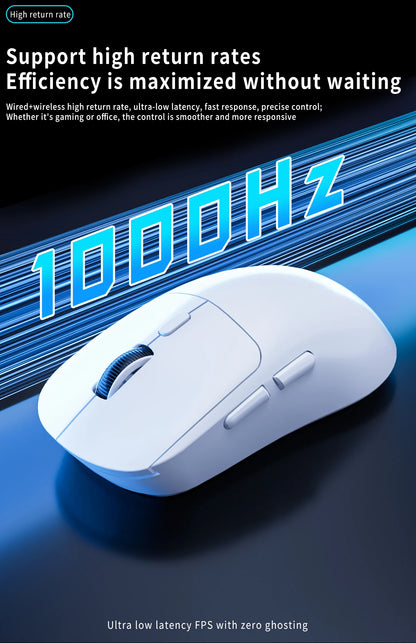 Rato Gaming Bluetooth Recarregável Gamer Paw3395 Leve, Ergonómico e Sem Fios para Esports
