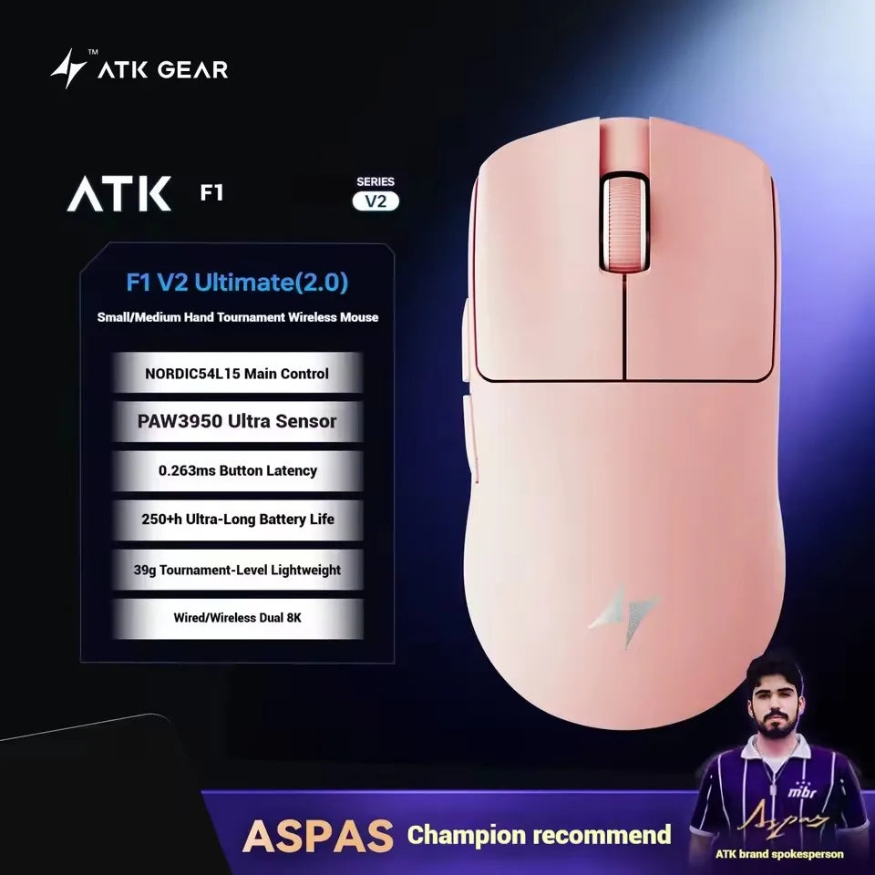 ATK Blazing Sky F1 V2 Ultra Max Wireless Gaming Mouse, Dual-Mode 8K PAW3950 Ultra Lightweight Ergonomic Gaming Mouse