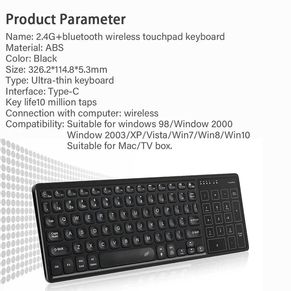 Backlit 7-Colors Bluetooth Keyboard with Touchpad 2.4G Wireless Multimedia Rechargeable Keyboard for Laptop PC Tablet