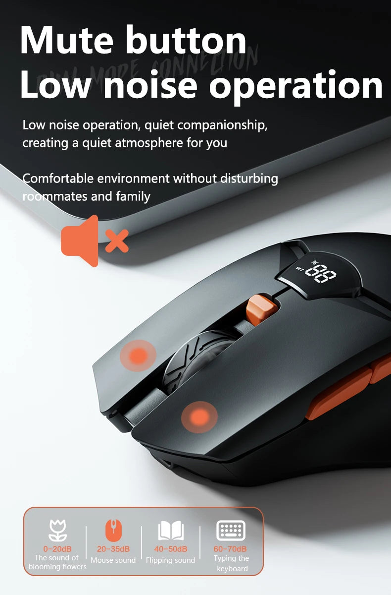 Warvank SX01 trådløs gamingmus med smart skærm, 6-trins DPI-justering, 600mAh genopladelig, lydløs kontor-Bluetooth-mus