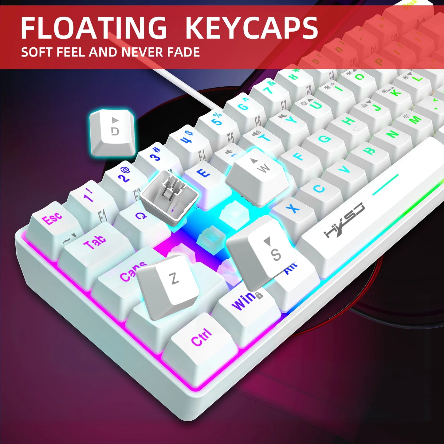 New Mini Gaming keyboard Wired Thin Film Keyboard 61-key Touch RGB Glow Multiple Quick Key Combination Suitable For Gaming Office