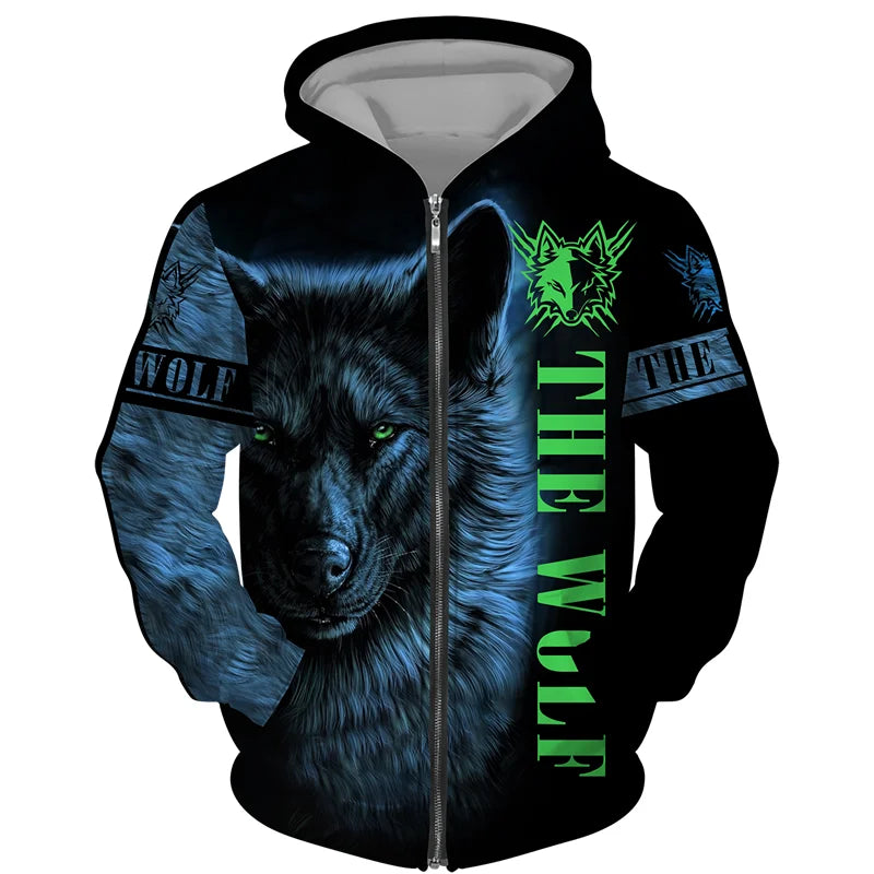 Cool 3D Wolf Printed Zipper Hoodies Fashion Men/Women Streetwear Hooded Jacket Coat Unisex Casual Hip Hop Pullover Sweatshirts