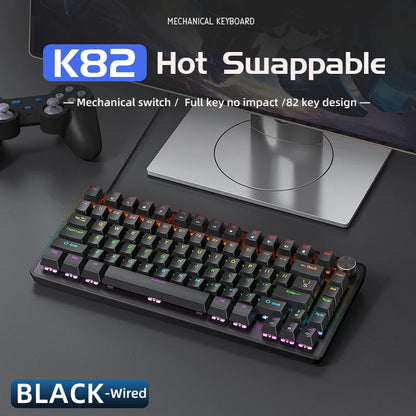 75% Mechanical Keyboard Wired with Media Knob, APAYADO Black Gaming Keyboard, Hot-Swap, ABS Cap Transparent Character Backlighting