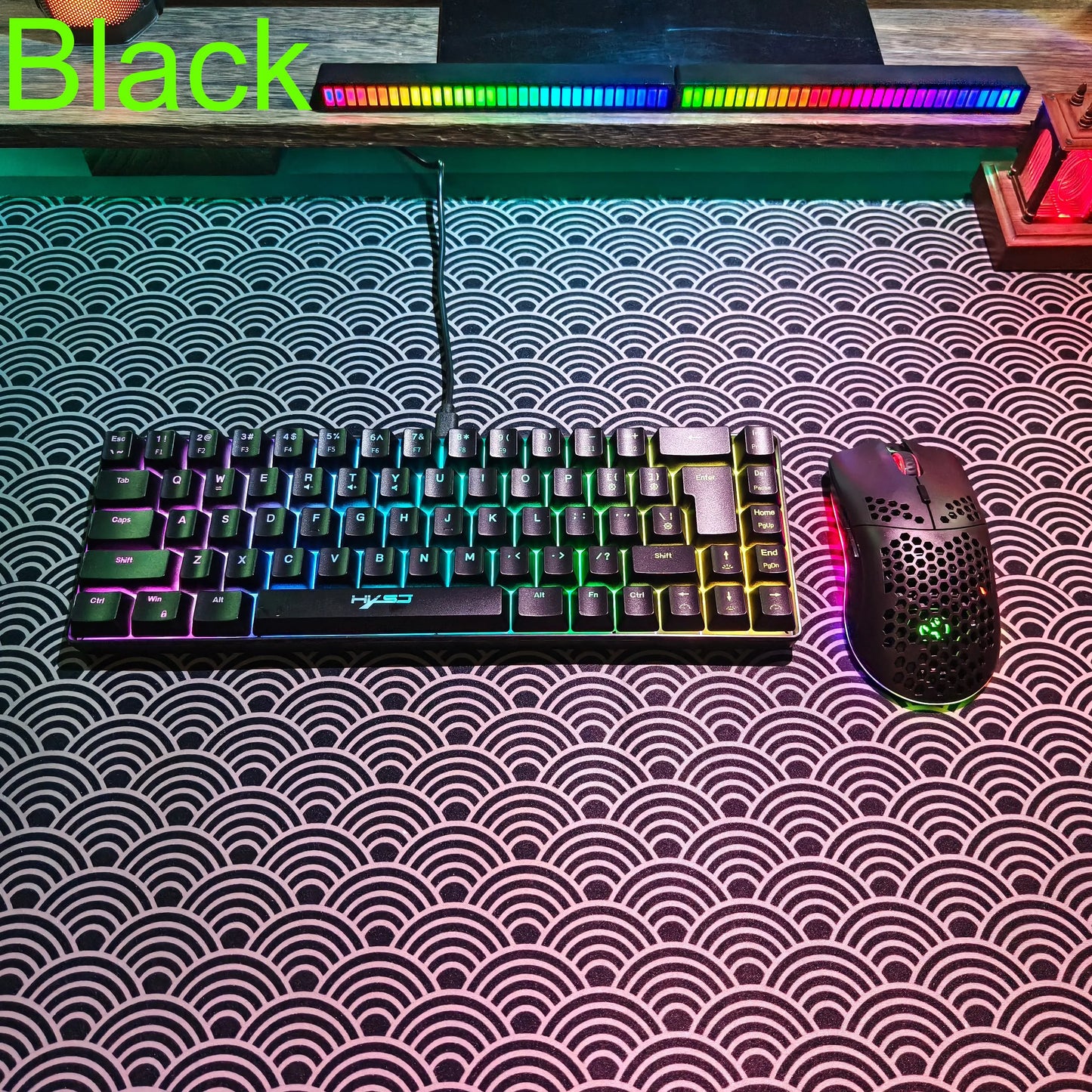 Portable HXSJ 60% RGB Gaming Keyboard and Mouse Set 68-Key Wired Membrane Keyboard 3-Mode Lightweight Wireless Mouse for PC Mac