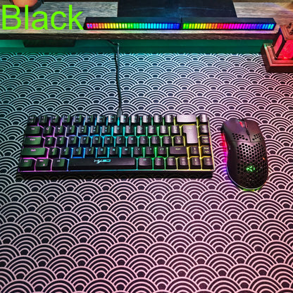 Portable HXSJ 60% RGB Gaming Keyboard and Mouse Set 68-Key Wired Membrane Keyboard 3-Mode Lightweight Wireless Mouse for PC Mac