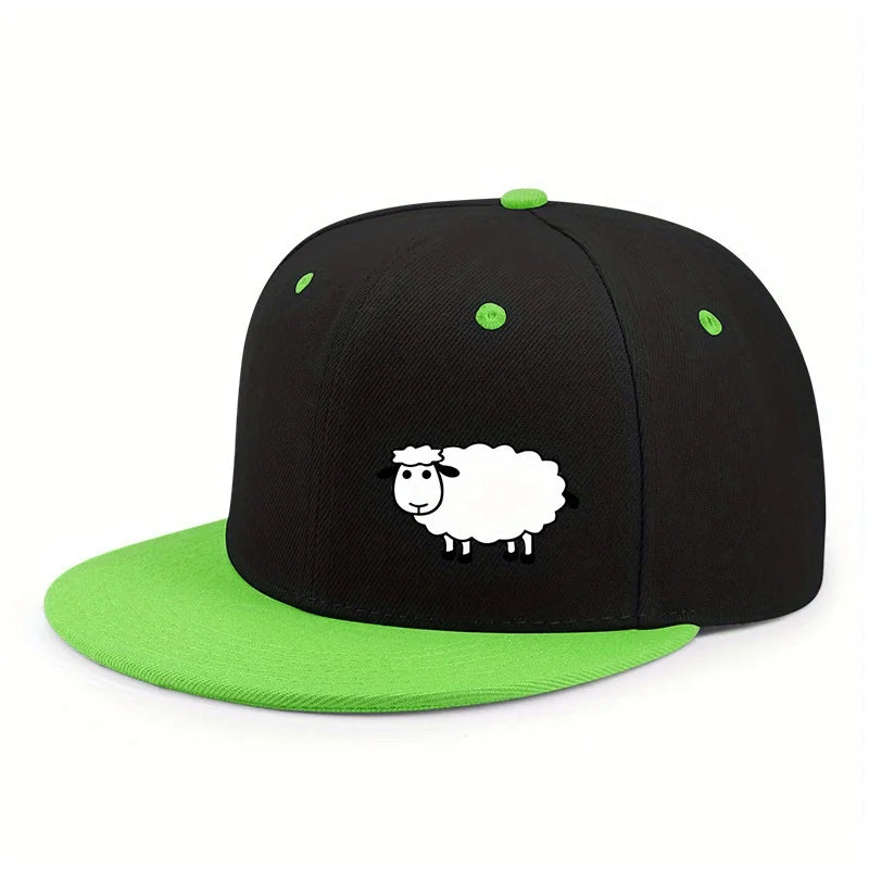 Casquette de baseball unisexe ajustable - Casquette de style urbain à visière plate avec motif de mouton : un accessoire décontracté, polyvalent et personnalisable