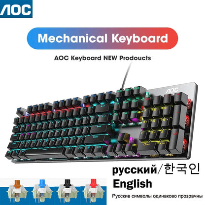 GK410 104 Keys Metal Panel Mechanical Keyboard RGB Light Green Black Tea Axis Esports Full Non-Impact Game Computer Keyboard