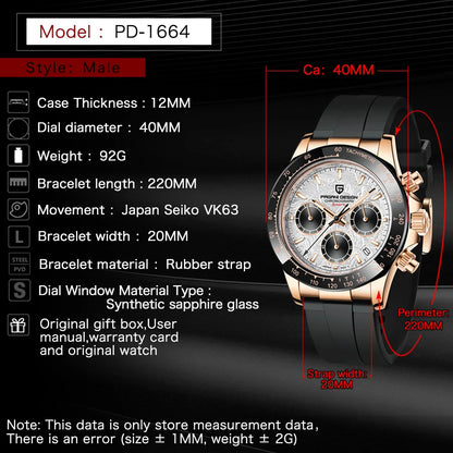 PAGANI DESIGN 2026 NEW 1664 Meteorite Dial Men's Watches Luxury Sapphire Quartz watch for men Sport Chronograph men Reloj Hombre