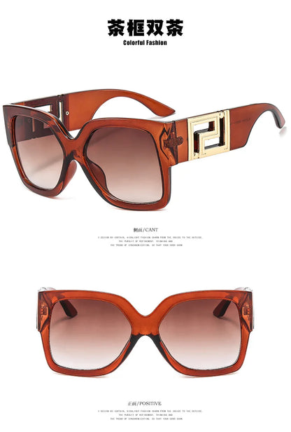 Light Luxury Square Large Frame Sunglasses With Hollow Temples, Personalized Catwalk Sunglasses, Women's Casual Sunglasses UV400