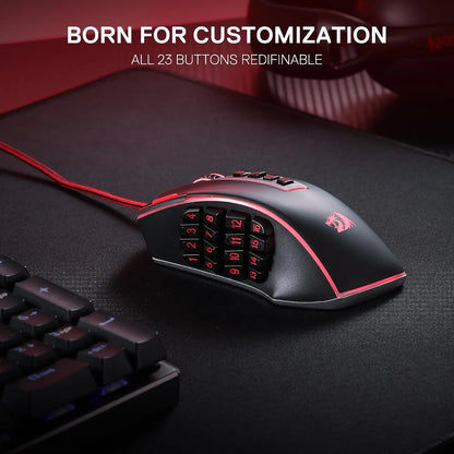 Rato Gaming MMO Redragon M990, 32000 DPI, rato gamer RGB com fios de alta precisão c/23 botões programáveis, 16 teclas macro laterais