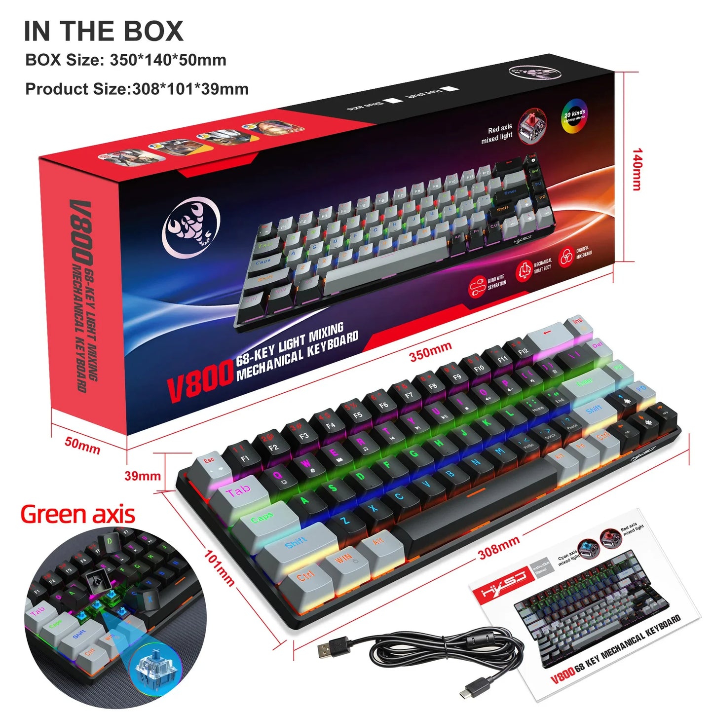 Mechanical keyboard gaming 60% USB white keys Keyboards gamer mini Ergonomic Computer keyboard Backlit Music keyboard pc