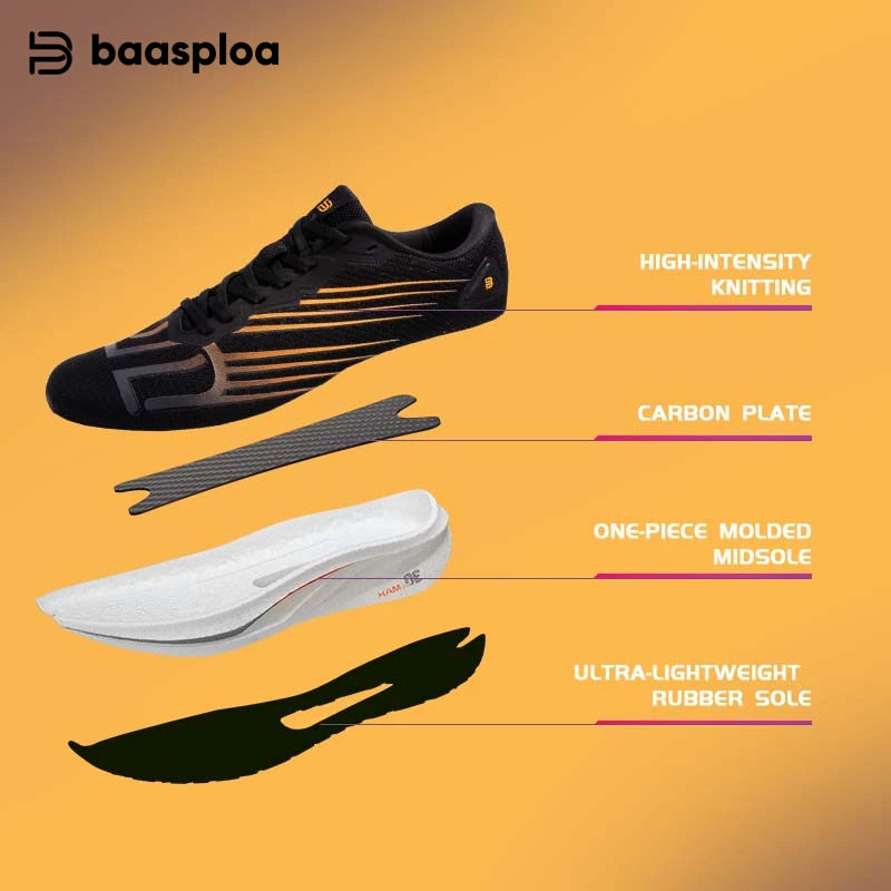 Zapatillas profesionales de running Baasploa para hombre, ligeras y transpirables, zapatillas deportivas de jogging para mujer con placa de carbono y suela antideslizante
