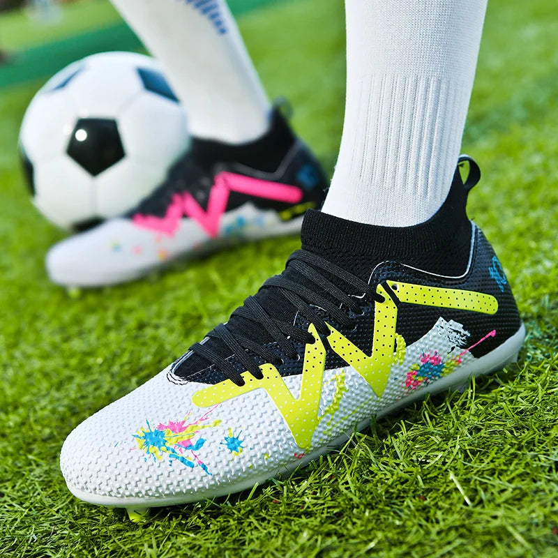 AG/FG Long Studs Soccer Shoes，PU Fabric Mixed Upper，TPU Sole Wear Resistant Anti Slip，Men Women Kids Youth Outdoor Sports