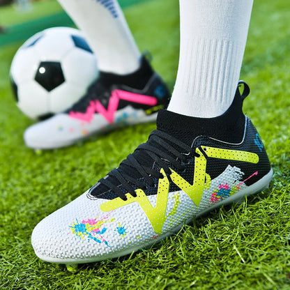 AG/FG Long Studs Soccer Shoes，PU Fabric Mixed Upper，TPU Sole Wear Resistant Anti Slip，Men Women Kids Youth Outdoor Sports