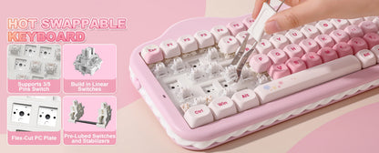 Teclado mecânico sem fios YUNZII C75, 75% cremoso com Hot Swap e RGB personalizável, design Gasket Cute Cake, para Win/Mac/Gaming